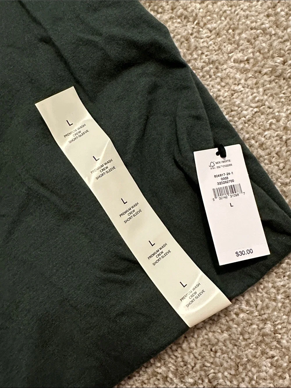 Banana Republic Men's Premium Wash Crew Neck Tee - Forest Green NWT